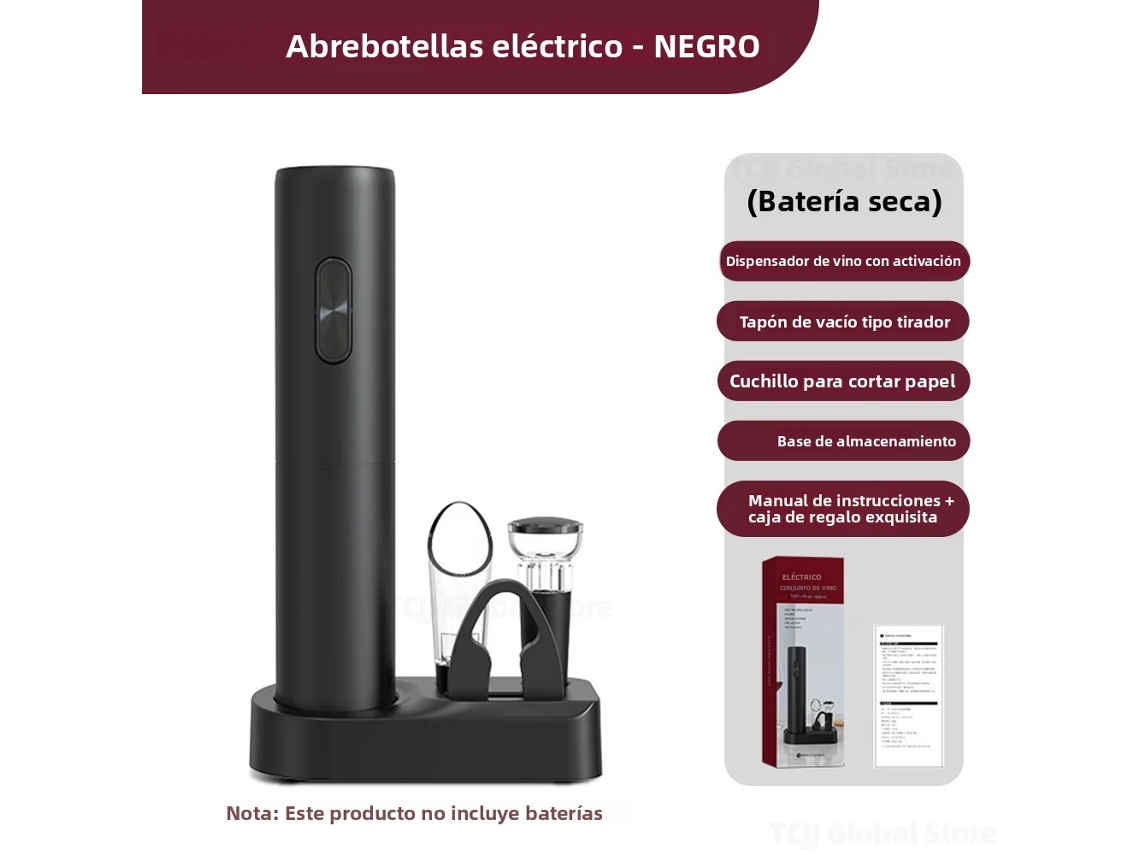 Abridor de botellas eléctrico, diseño de un solo toque, perfecto para fiestas y Navidad. Mdug (funciona con pilas, negro)