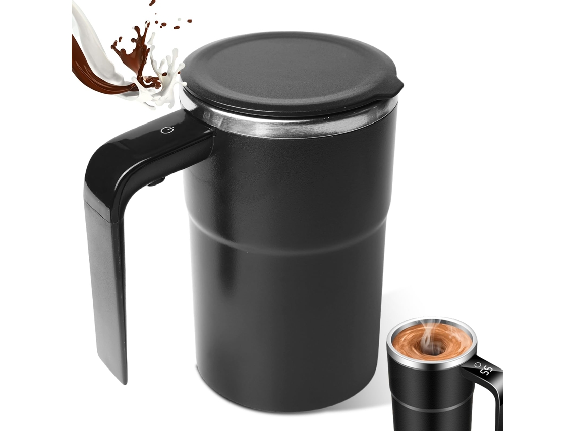Vaso Mezclador Automático 380ml De Acero Inoxidable 304, Asa Y Termómetro, Magnético Para Café Y Polvos.