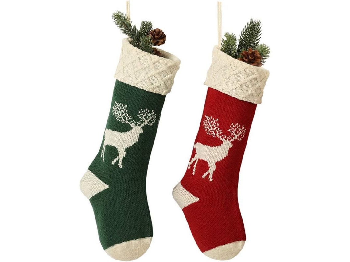 Christmas Media Tejidas Patrón De Reno, Calcetines Tradicionales De Primer Plano Para Decoración Navideña