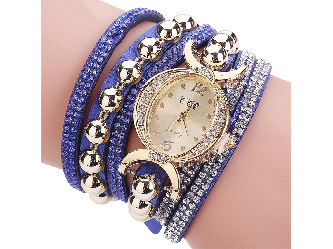 Reloj Analógico De Cuarzo Para Mujer Con Diamantes De Imitación Y Correa De Pu Azul.