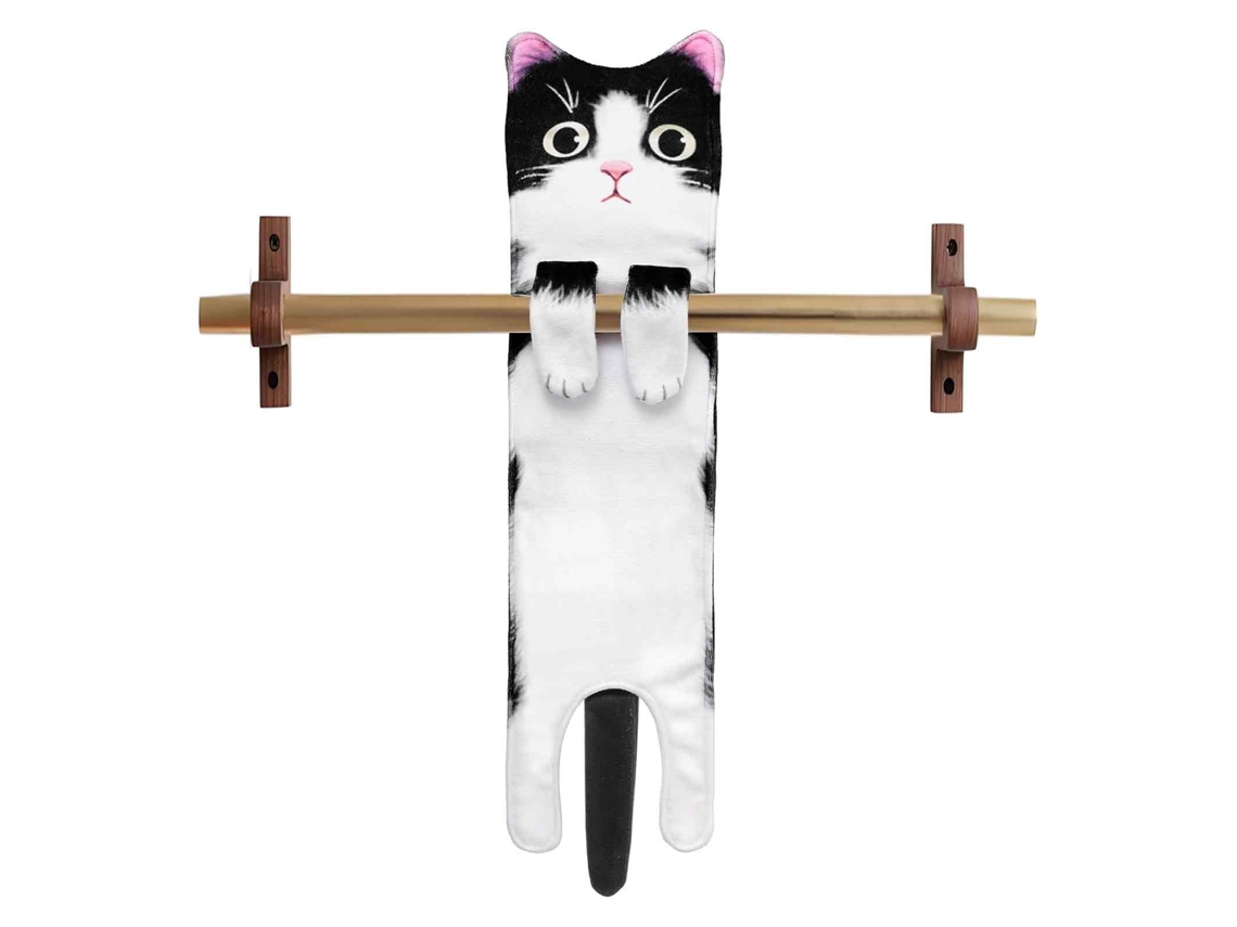 Toalla Estampada Vaca/gato (15x60cm) - Blanco Y Negro