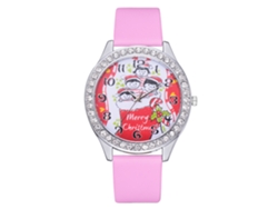 Reloj De Pulsera Unisex Informal Con Un Bonito Estampado Navideño Y Correa De Pu Rosa.