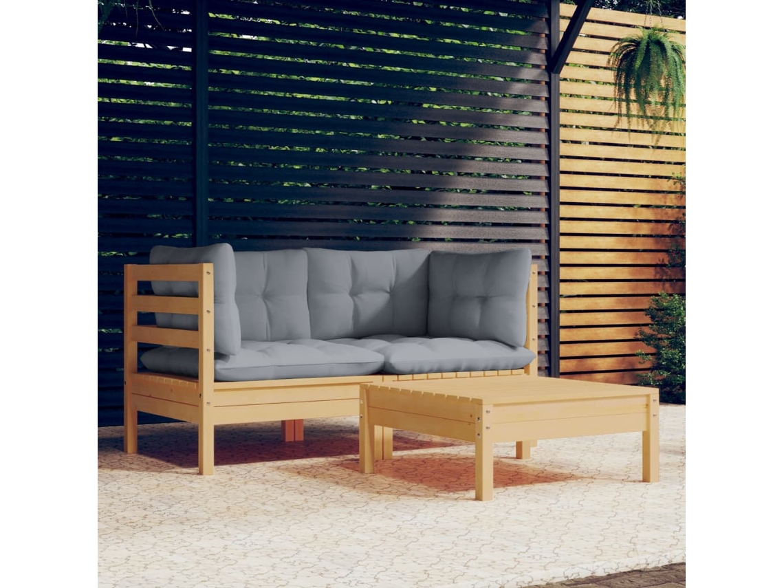 Conjunto de muebles de jardín con cojines de pino gris, Dkd Home Decor