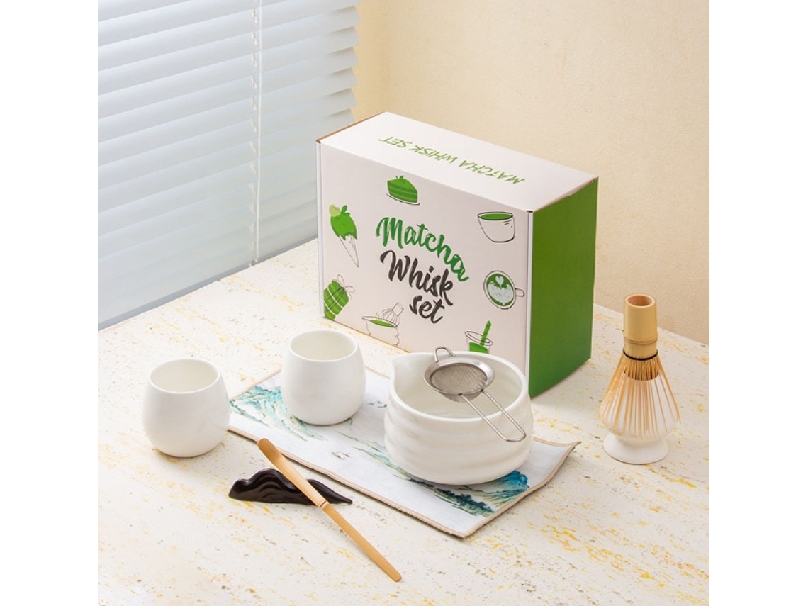 Set de Matcha de 9 piezas: tazón, 2 vasos, batidor, colador, cuchara y paño. Kit ceremonial completo Tommy01