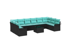 Maison Exclusive - Conjunto De Sofá De Jardín 11 Pcs Negro Ratán Sintético