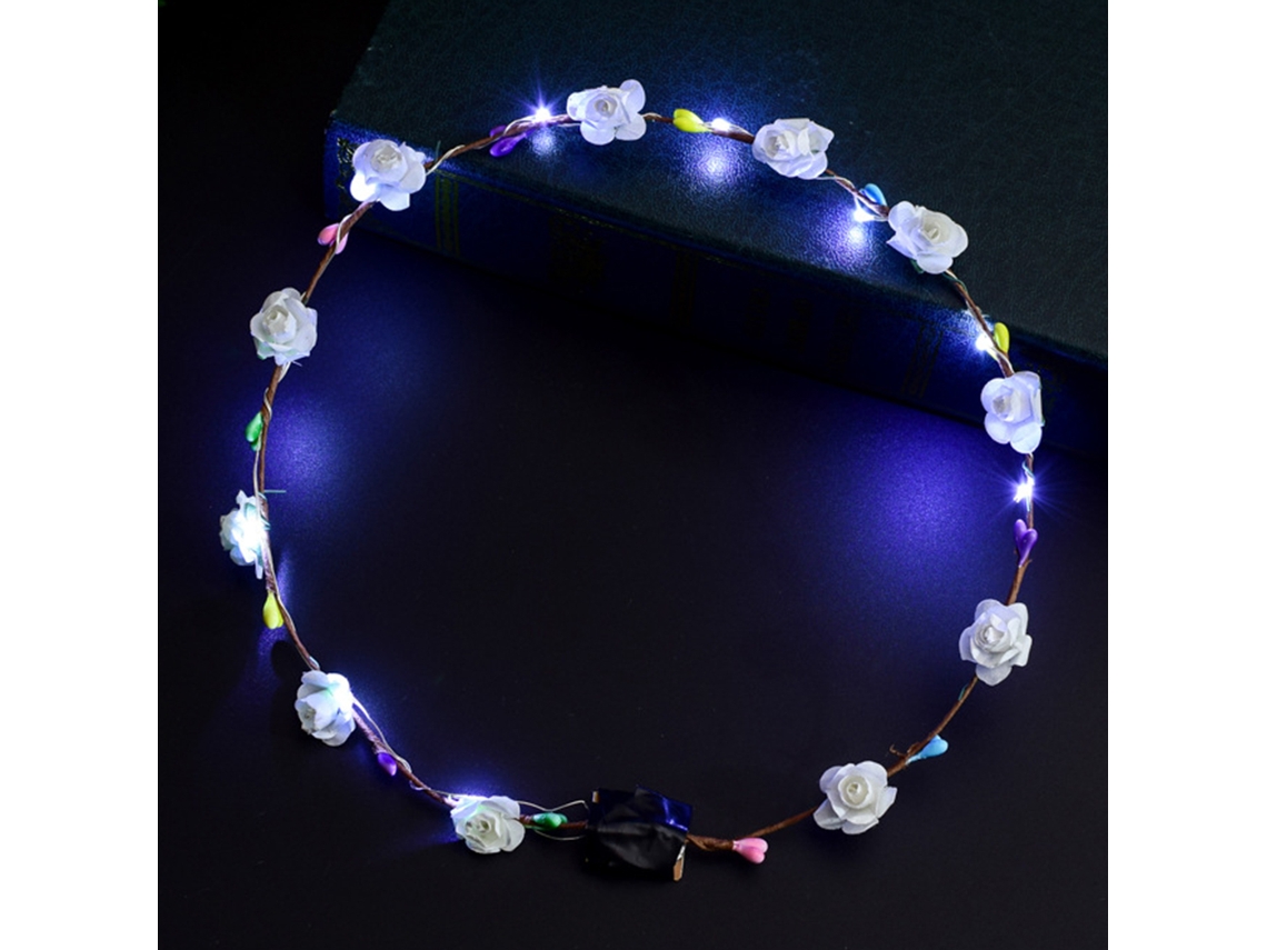 Rebe-diadema De Flores Led Para Cabelo Guirnalda Brilhante Corona De Flores Para Casamentos E Festas