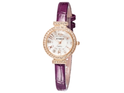 Reloj De Pulsera Para Mujer Con Diamantes De Imitación, Resistente Al Agua Hasta 30 M, Correa De Piel Sintética Morada.