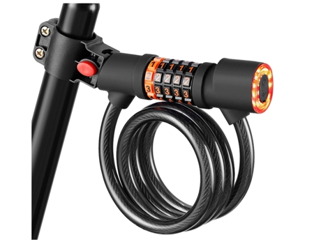 Candado para bicicleta con luz trasera para bicicleta, candado de cable para bicicleta de 3,93 pies con luz LED (negro) CHRONUS