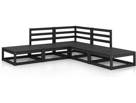 Conjunto 5 de muebles de jardín VIDAXL negro madera maciza de pino