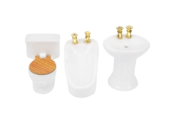 Ats-set De Baño Miniatsura Para Casa De Muñecas 1/24 Con Bañera, Inodoro Y Lavabo En Cerámica Blanca