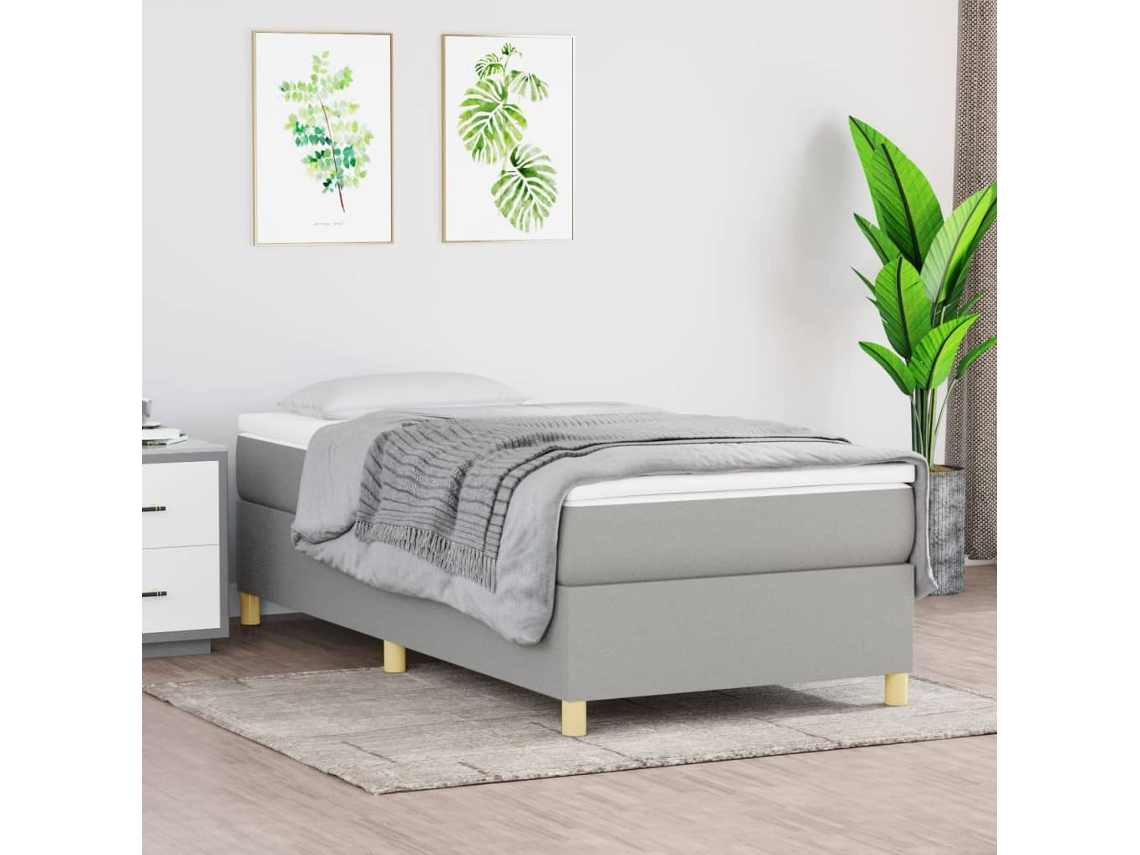 Cama Box Spring Con Colchón Tela Gris Claro 100x200 Cm