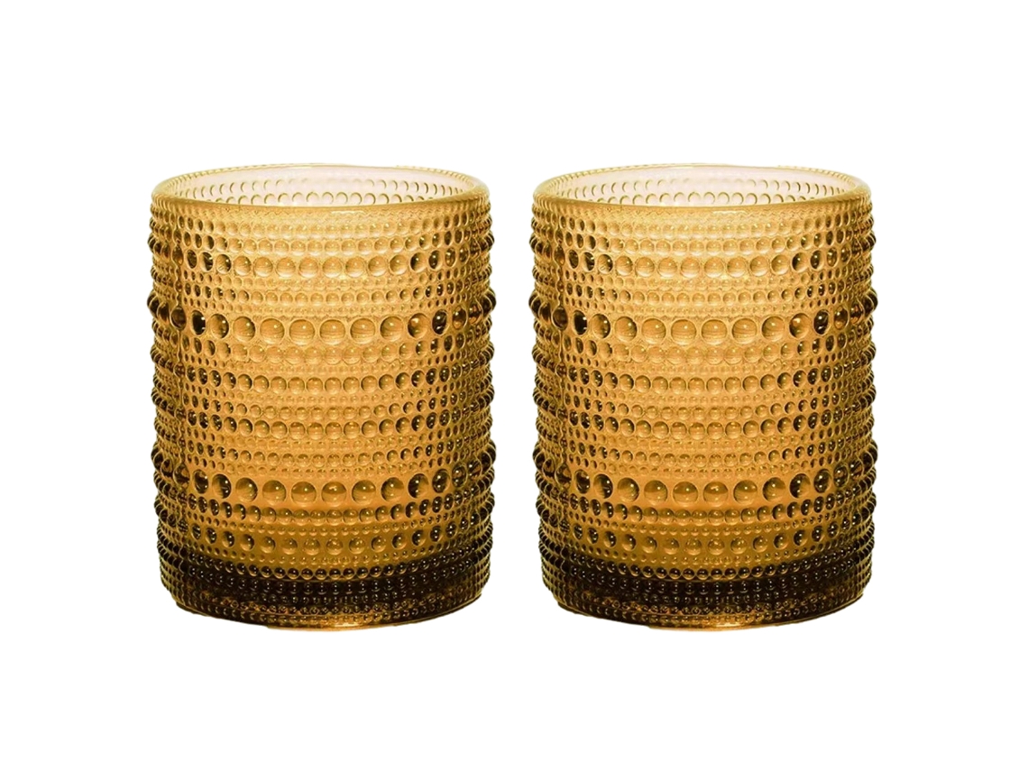 Juego de 2 vasos vintage de cristal de 355 ml, transparentes, con relieve, para cerveza, cócteles y whisky.