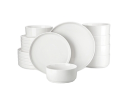 Juego de vajilla Malacasa, elegante forma redonda, cerámica sin plomo, blanco, 24 piezas
