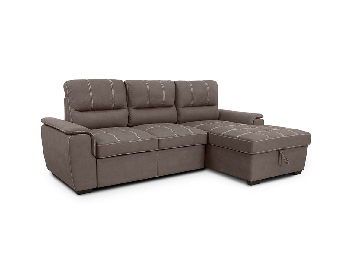 Sofa Cama Chaise Longue New Farrar 256cm Marron, Chaise Derecho SALDOSYSTOCKS
