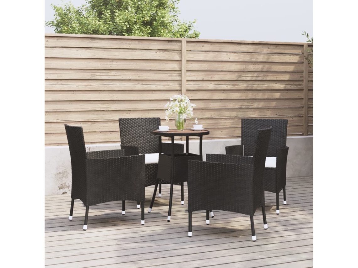 Conjunto 5 Peças Bistro De Jardin C/ Almofadas Vime Pe Preto Dkd Home Decor