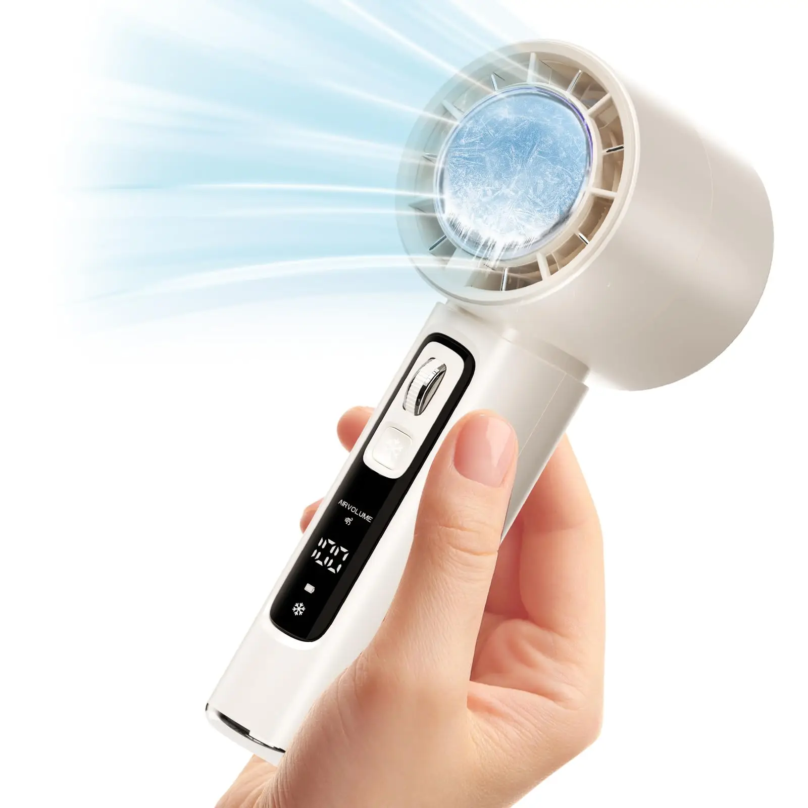 Mini Ventilador Portátil (blanco) Con Pantalla Led, Refrigeración Por Semiconductores Y Carga Usb.