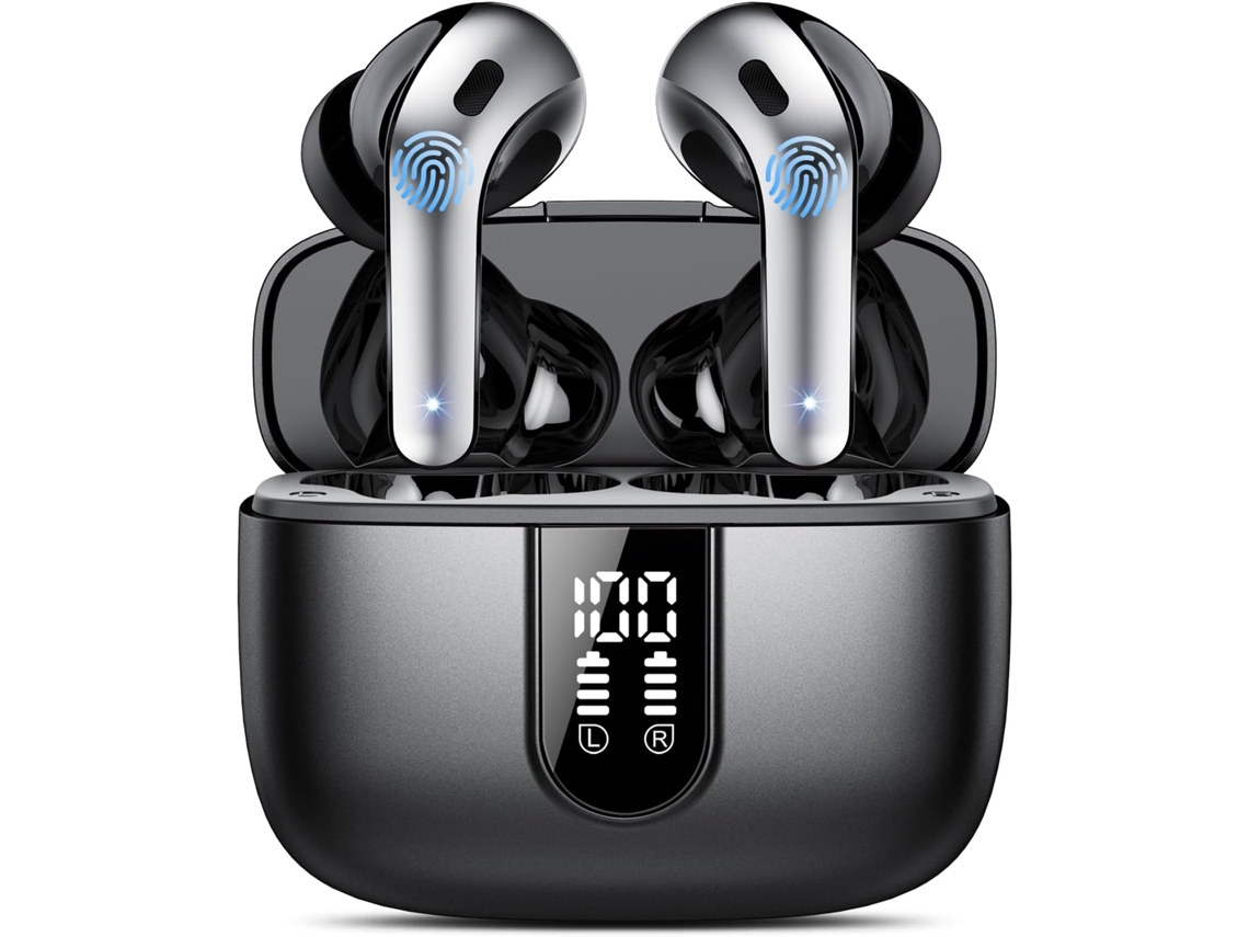 Auriculares Bluetooth 5.3, 50 horas de duración de la batería, 4 micrófonos, llamadas, resistencia al agua IPX5, graves ZYBLSSBB
