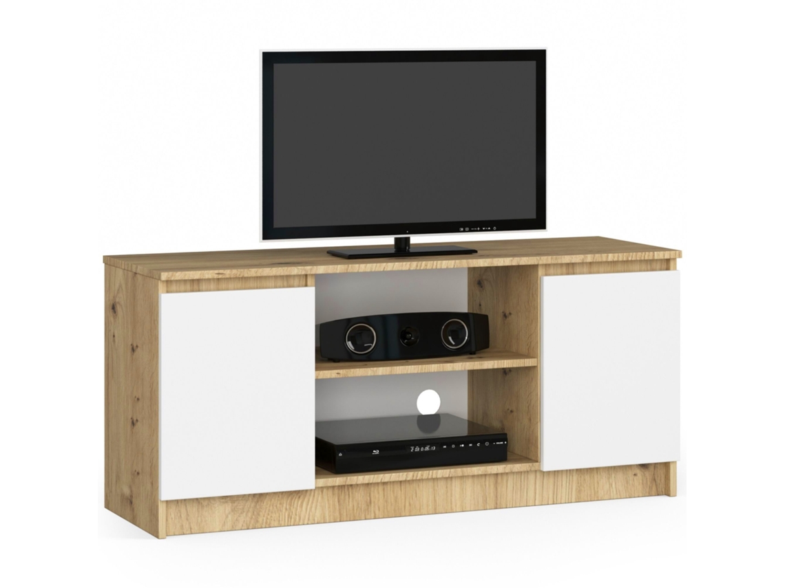 Mueble De Tv Akord Roble Artisan 120 Cm 2 Puertas Frente En Color Blanco 2 Estantes 120x40x55 Cm