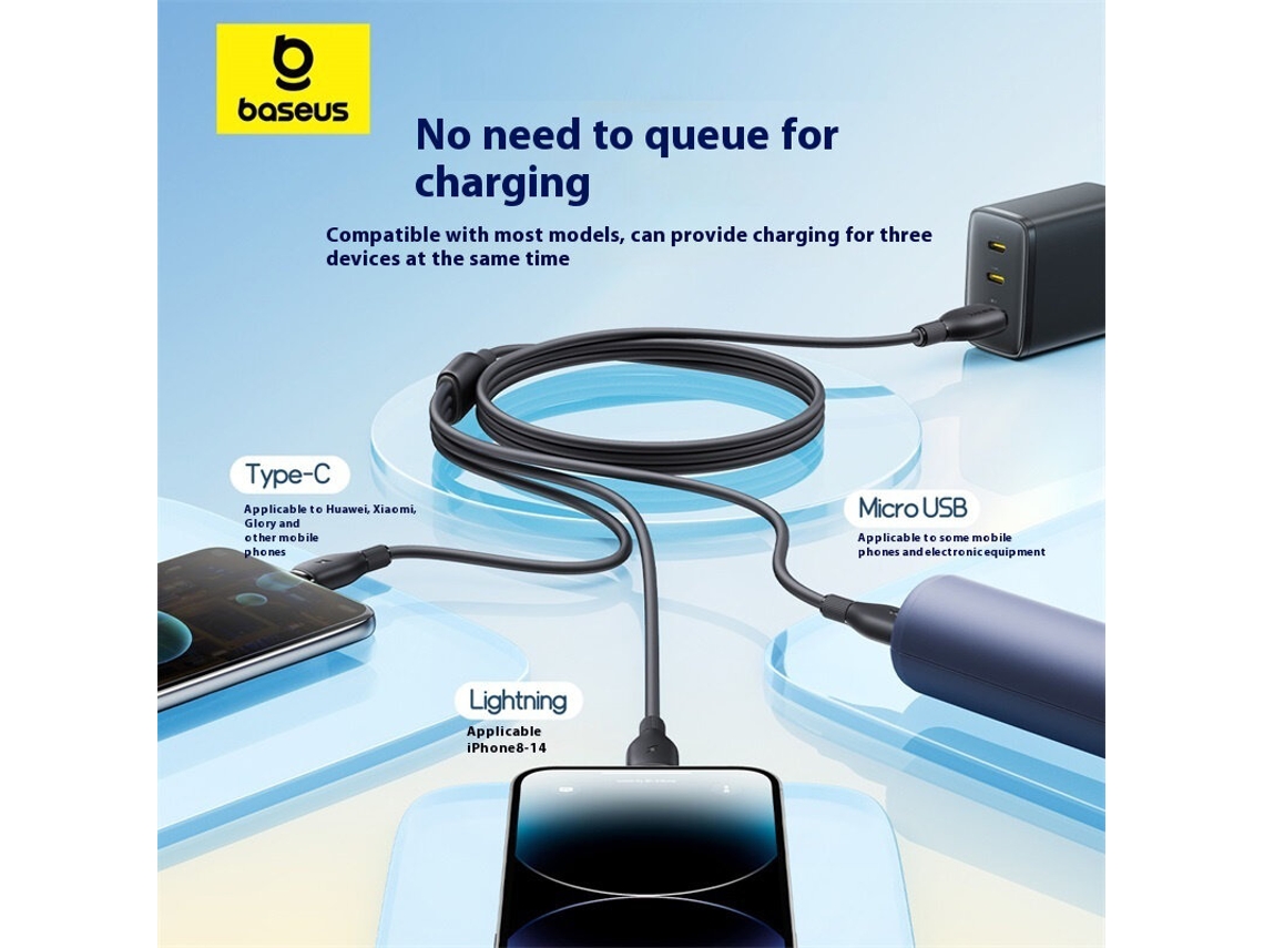 Cable Usb-a A Micro/ip/usb-c Baseus Fast Speed ??series De 3,5 A Con Carga Rápida, Transmisión De Datos, Núcleo De Cobre Esta?ado, 0,8m/1,3m De Largo