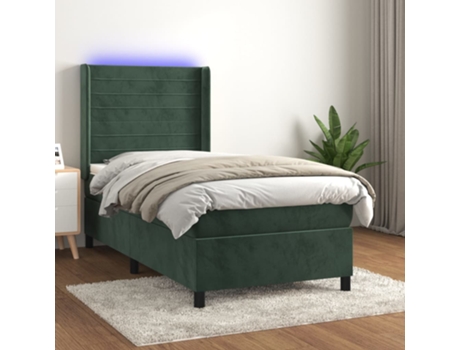 VIDAXL Colchón con somier/LED (Verde - Terciopelo - 90 x 200 cm)