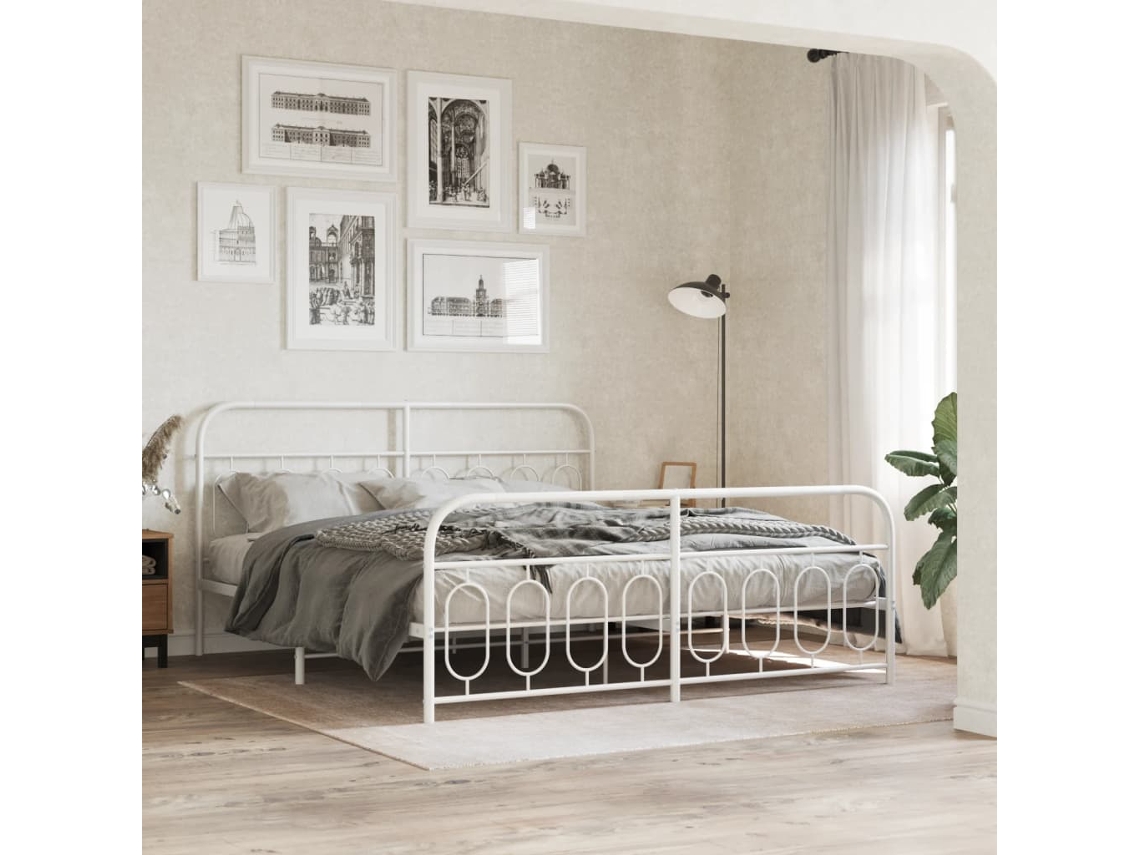 Estructura Cama Sin Colchón Con Estribo Metal Blanco 183x213 Cm