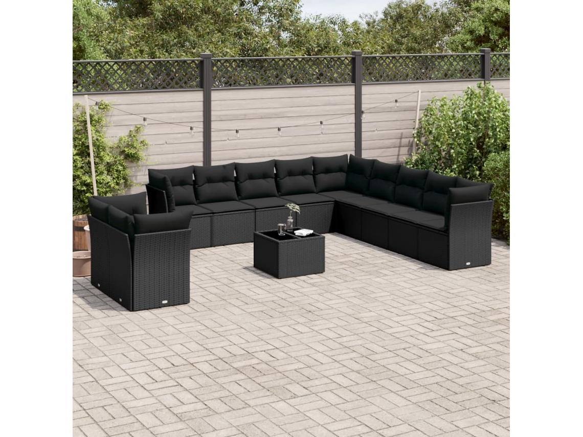 Conjunto de sofá de jardín de 12 piezas con cojines en mimbre sintético negro de DKD Home Decor