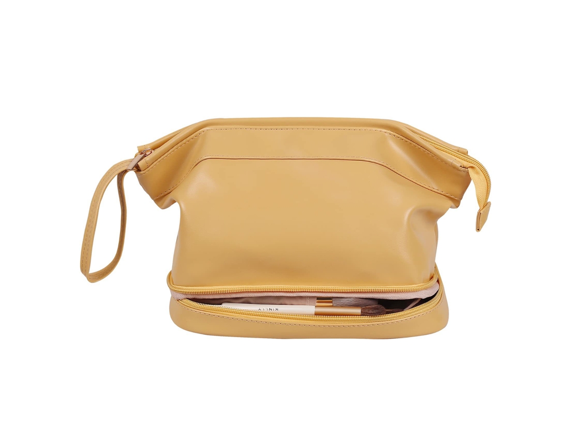 Neceser de viaje doble para mujer, de piel, color amarillo (14 x 17,8 x 23,9 cm)