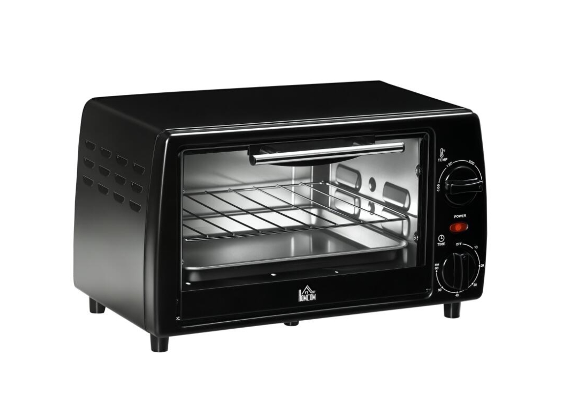 Mini horno eléctrico, 10 L, 1 grill, 1 bandeja, temperatura 100-230 °C, temporizador de 60 minutos, 36,5 x 26 x 22 cm