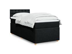 Cama Box Spring Con Colchón Tela Negro 80x200 Cm