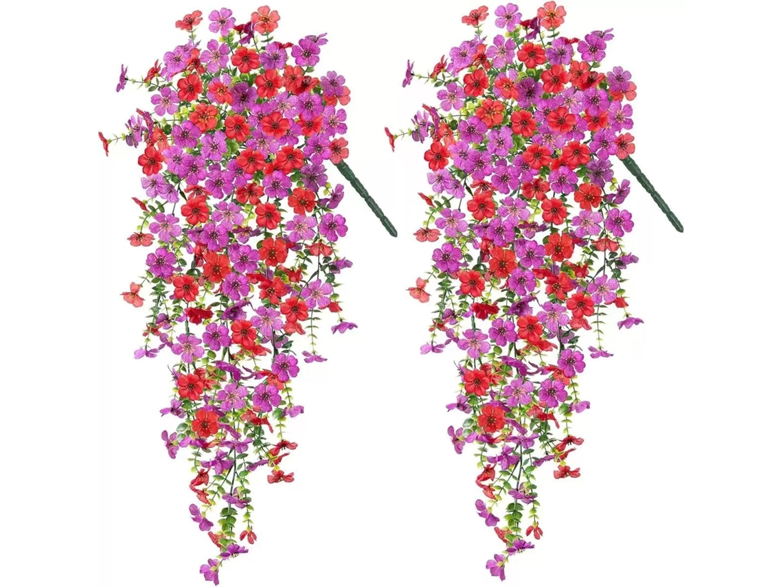 Dos Flores Artificiales Colgantes, Ideales Para El Hogar, Bodas Y Decoración De Paredes (morado + Rojo).