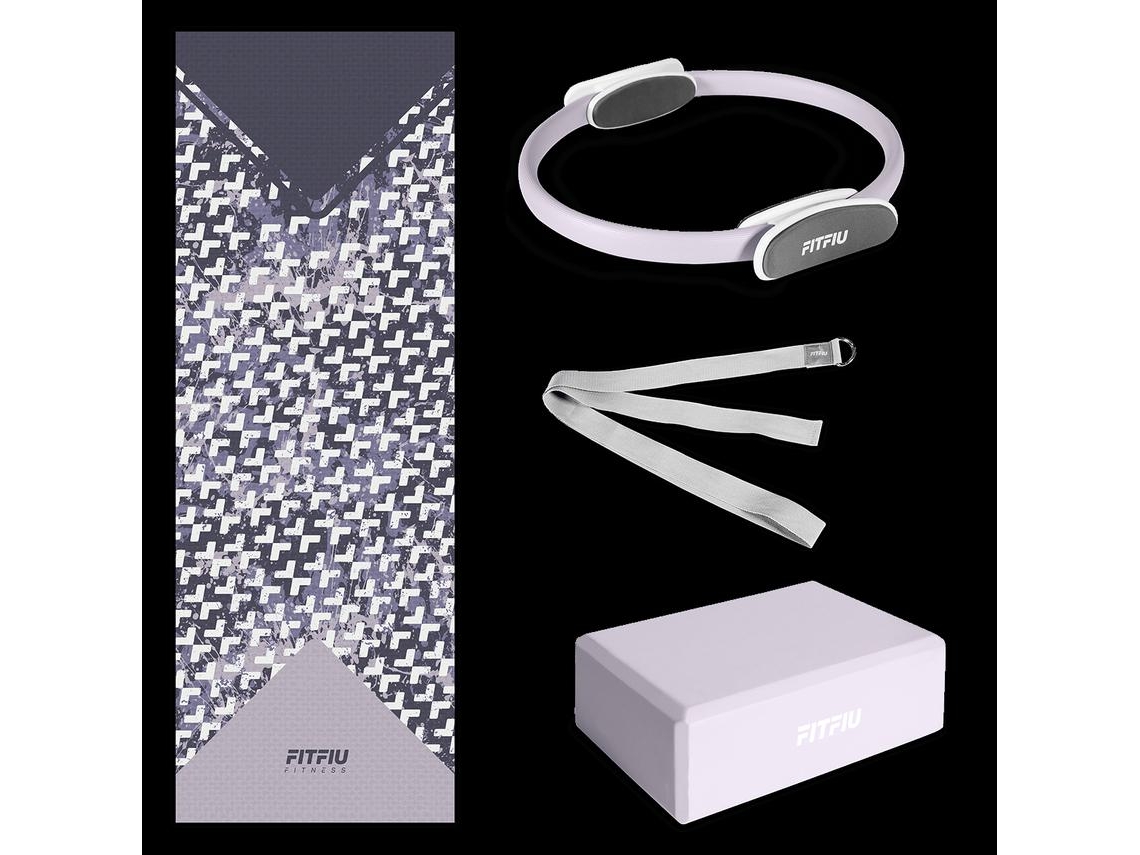 Kit 4 accesorios de yoga y pilates FITFIU FITNESS KITWELL-400 LILA, esterilla, bloque, aro, correa