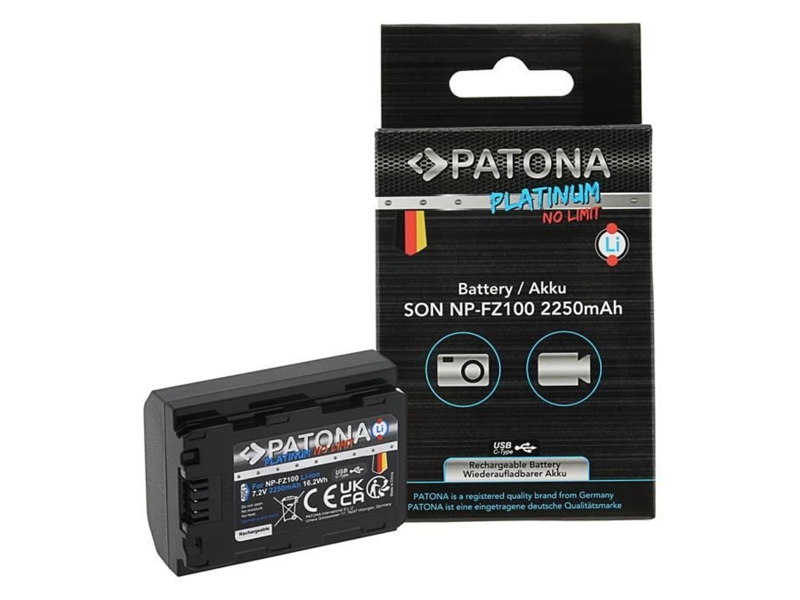 Batería USB Patona NP FZ100 con entrada estadounidense (1360 Platinum, 2250 mAh)