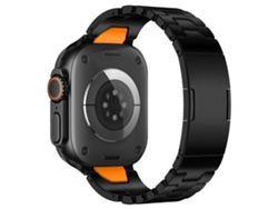 Correa XIAOMOYU de acero inoxidable para Apple Watch (44/45/46/49 mm) con cierre de mariposa y sistema de liberación rápida tipo H, color negro y naranja.