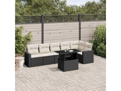 Conjunto de sofá de jardín de 7 piezas con cojines, ratán negro, Dkd Home Decor