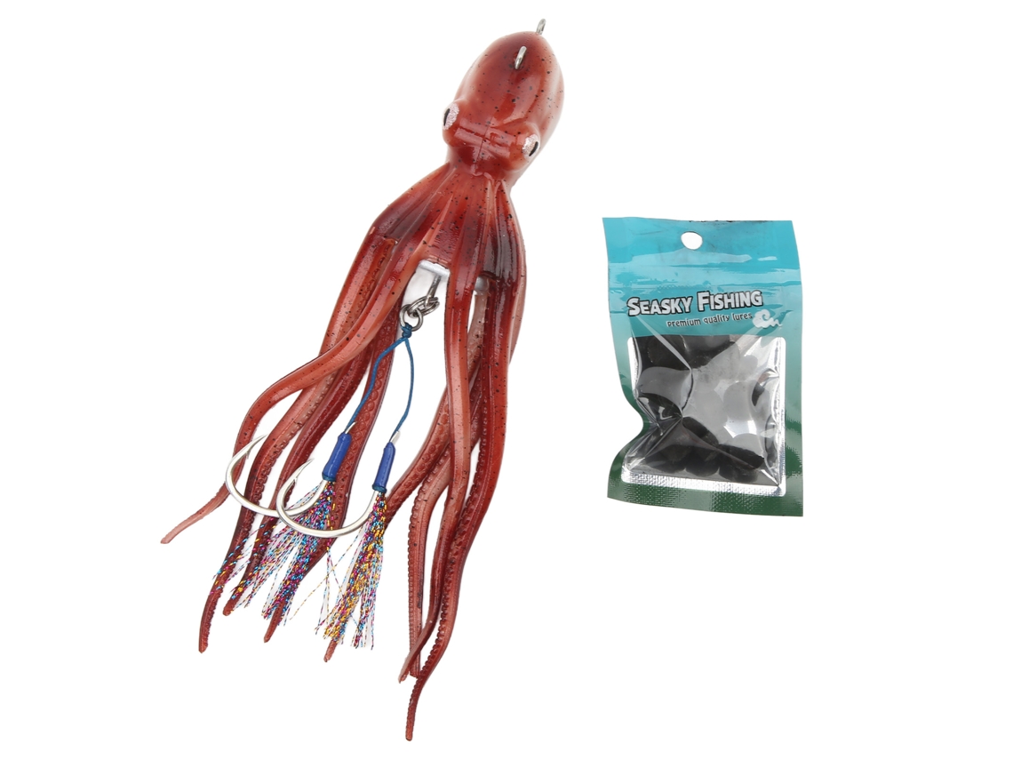 Señuelo Artificial De Calamar Con Pintura En Aerosol Roja De 300 G Para Pesca En El Mar. Accesorio De Pesca.