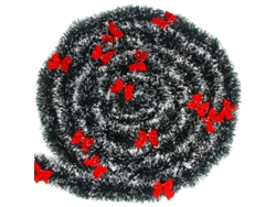Guirnalda De Tinsel Navideño 2m Verde Oscuro Con Lazo Rojo Decoración De Navidad
