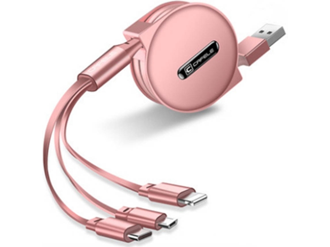 Cable WJS Multifuncional Data Line 3 in 1 (Lightning, Micro USB, USB-C - Rosa Dorado)