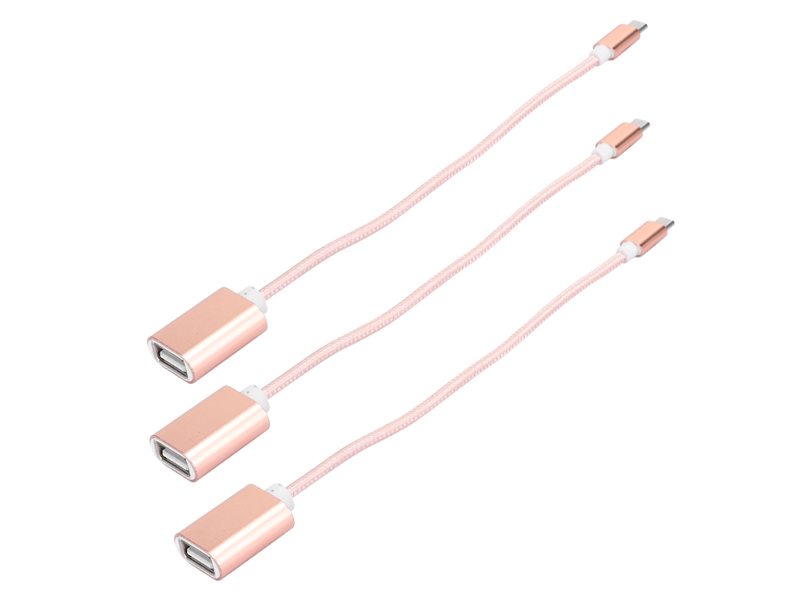 3 Pcs Cable Adaptador Micro Otg Para Android Rosa Tela Tejida Reforzada Sin Oxido