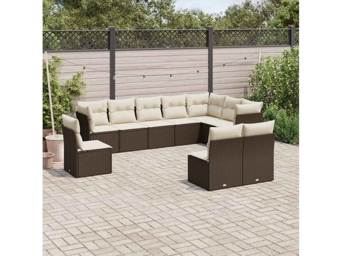 10 unidades Conjunto. Sofás Jardim Com Almofadões Vime Pe Castanho Dkd Home Decor