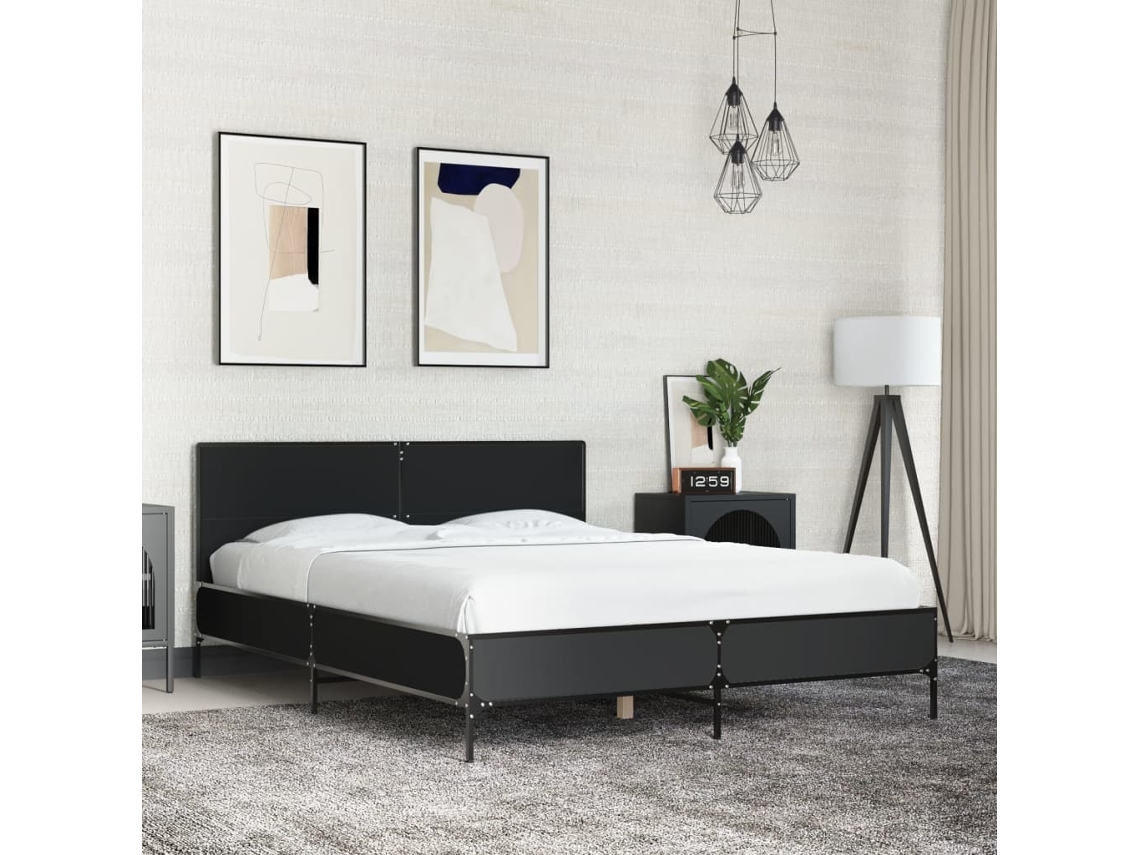 Estructura De Cama Madera De Ingeniería Y Metal Negro 120x190cm