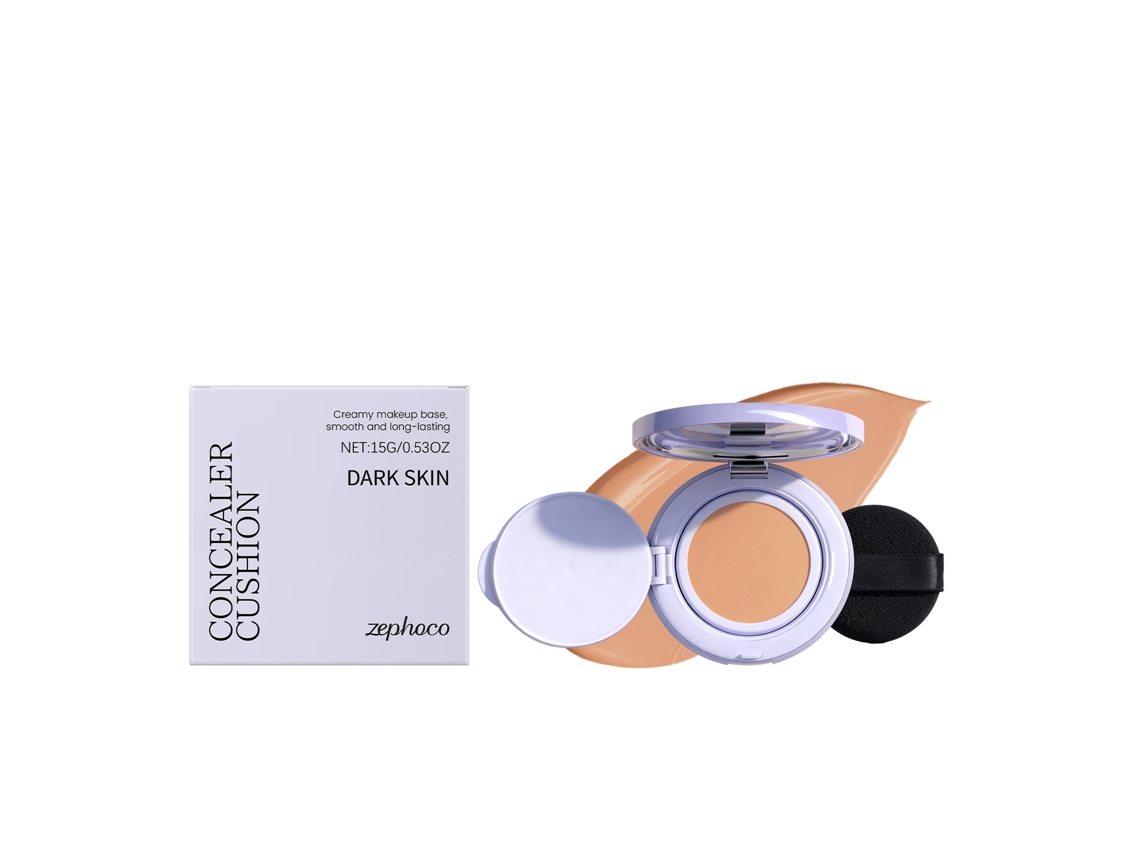 Corrector en cojín morado para piel oscura