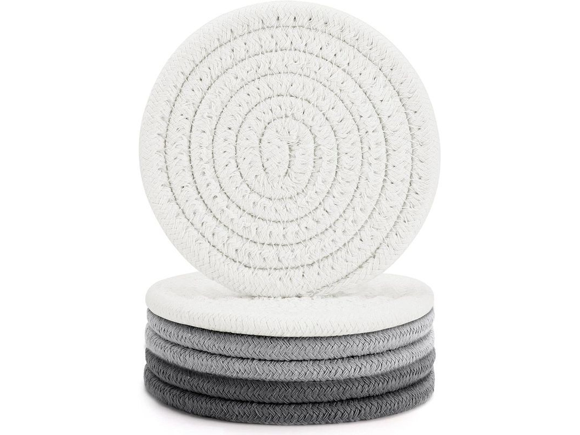 Rebe-6 Piezas Posavasos Tejidos A Mano Absorbentes Resistentes Al Calor De Algodón 100% 11cm Regalo Ideal