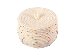 Cesta De Cuerda De Algodón Tejida Con Tapa, Redonda, Puntos Coloridos, Gran Capacidad Para Ropa, Toallas, Juguetes Y Artículos Pequeños