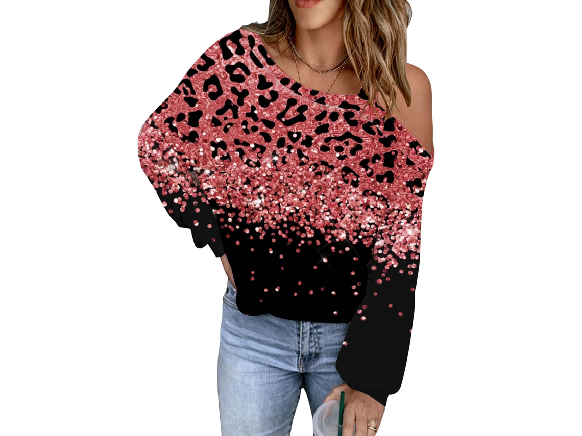 Blusa feminina Rebe, folgada e confortável, de manga comprida e ombros à mostra, com blocos de cores, perfeita para o Natal, preta, tamanho M.