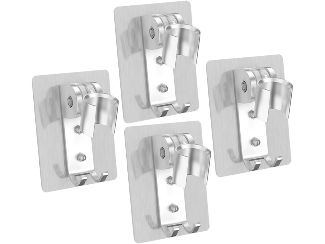 Soporte De Pared Ajustable De Aluminio De 4 Piezas Para Cabezal De Ducha, No Requiere Perforación, Adhesivo Fuerte.
