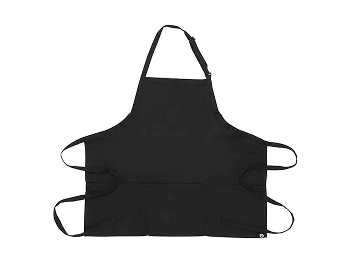 Delantal De Restaurante, Delantal De Cocina Con 3 Bolsillos, De Poliéster Y Algodón, Negro