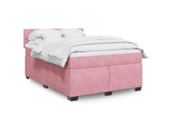 Cama Box Spring Con Colchón Terciopelo Rosa 140x190 Cm