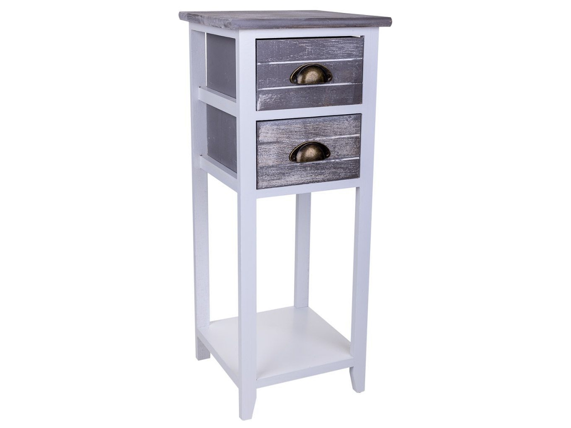Mesita de Noche WANDERLUST DECO (Madera de Paulownia y Mdf - Blanco - 30 x 30 x 73 cm)