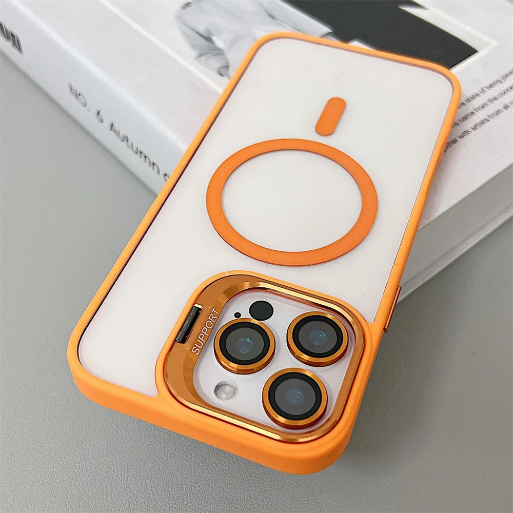 (iphone 16 Pro Max, Naranja) Funda Magnética Antigolpes, Compatible Con Magsafe, Con Protector De Lente De Cristal