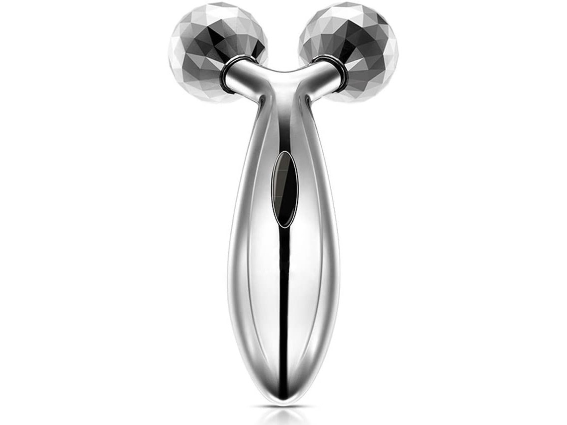 Rodillo masajeador facial 3D, herramienta de elevación facial, masaje de belleza, reafirmante, masajeador corporal y facial, plateado